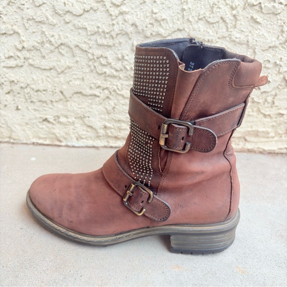 Paul Green Women's Size US 8 UK 5.5 Studded Buckled Brown Leather Moto Boots - Picture 3 of 10